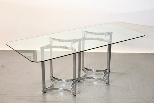 Richard Young For Merrow Associates Chrome & Glass Dining Table