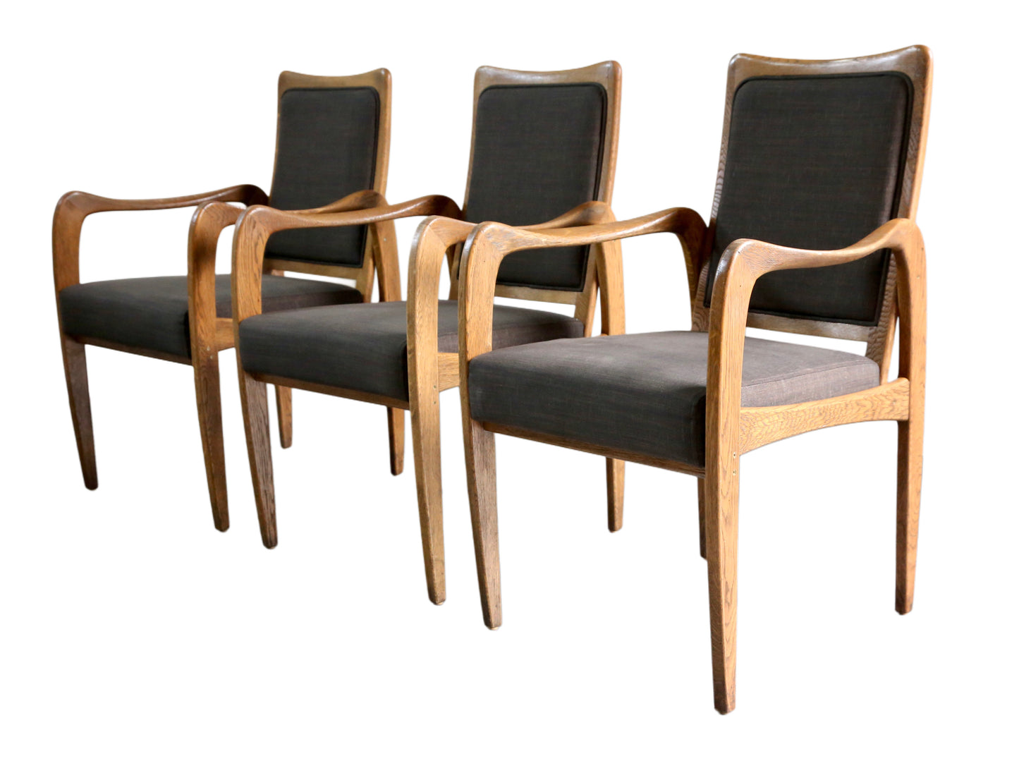 Set of 6 Mid Century Modern Danish Design Sculpted Oak Armchairs