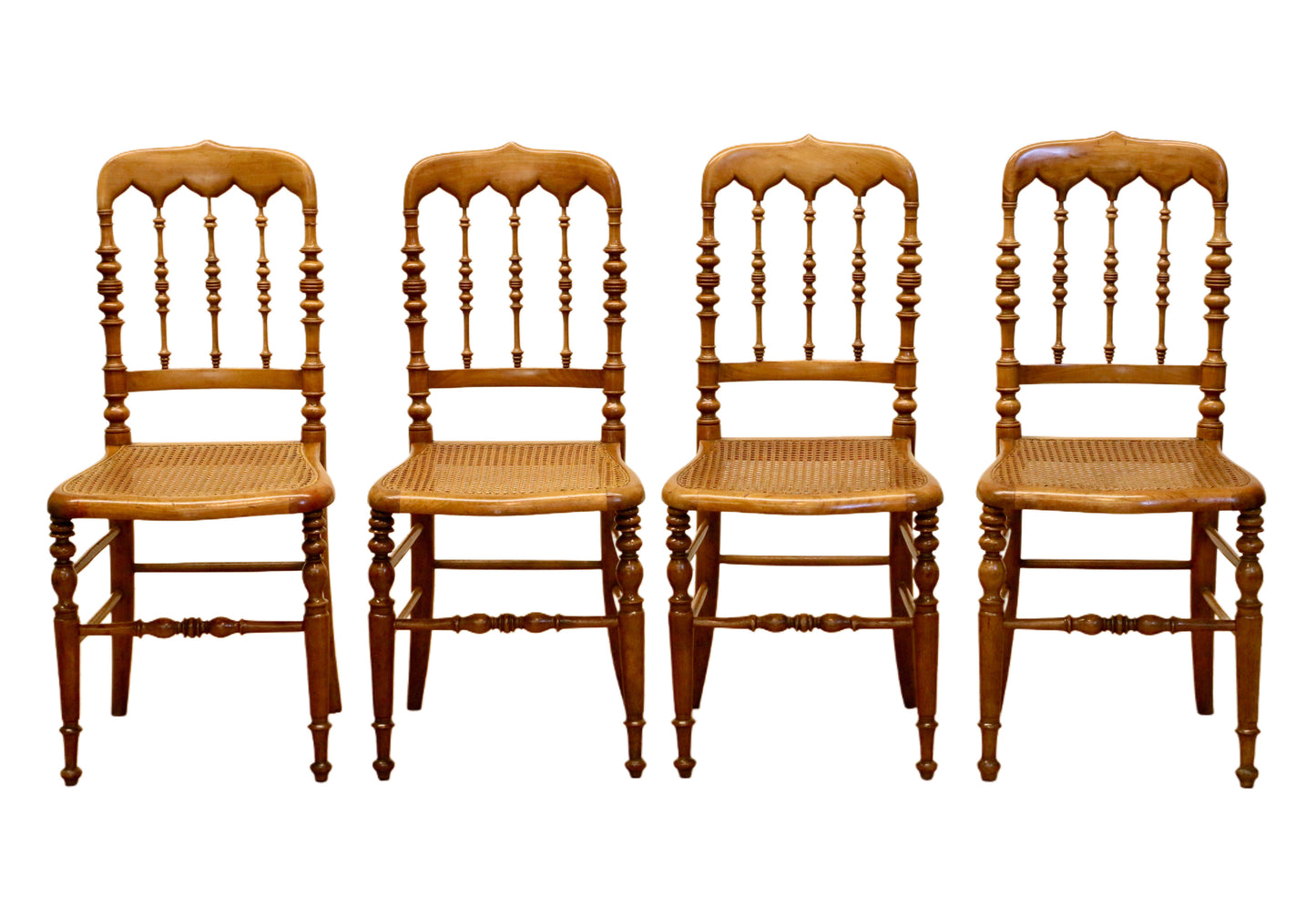 Set of 4 Antique Hitchcock, Alford & Co. Walnut Cane Seat Dining Chairs, 19th Century