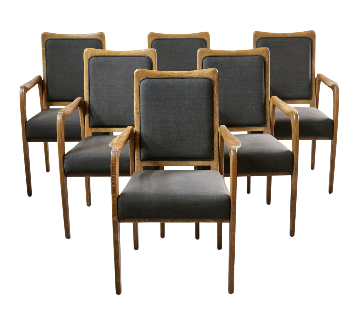 Set of 6 Mid Century Modern Danish Design Sculpted Oak Armchairs