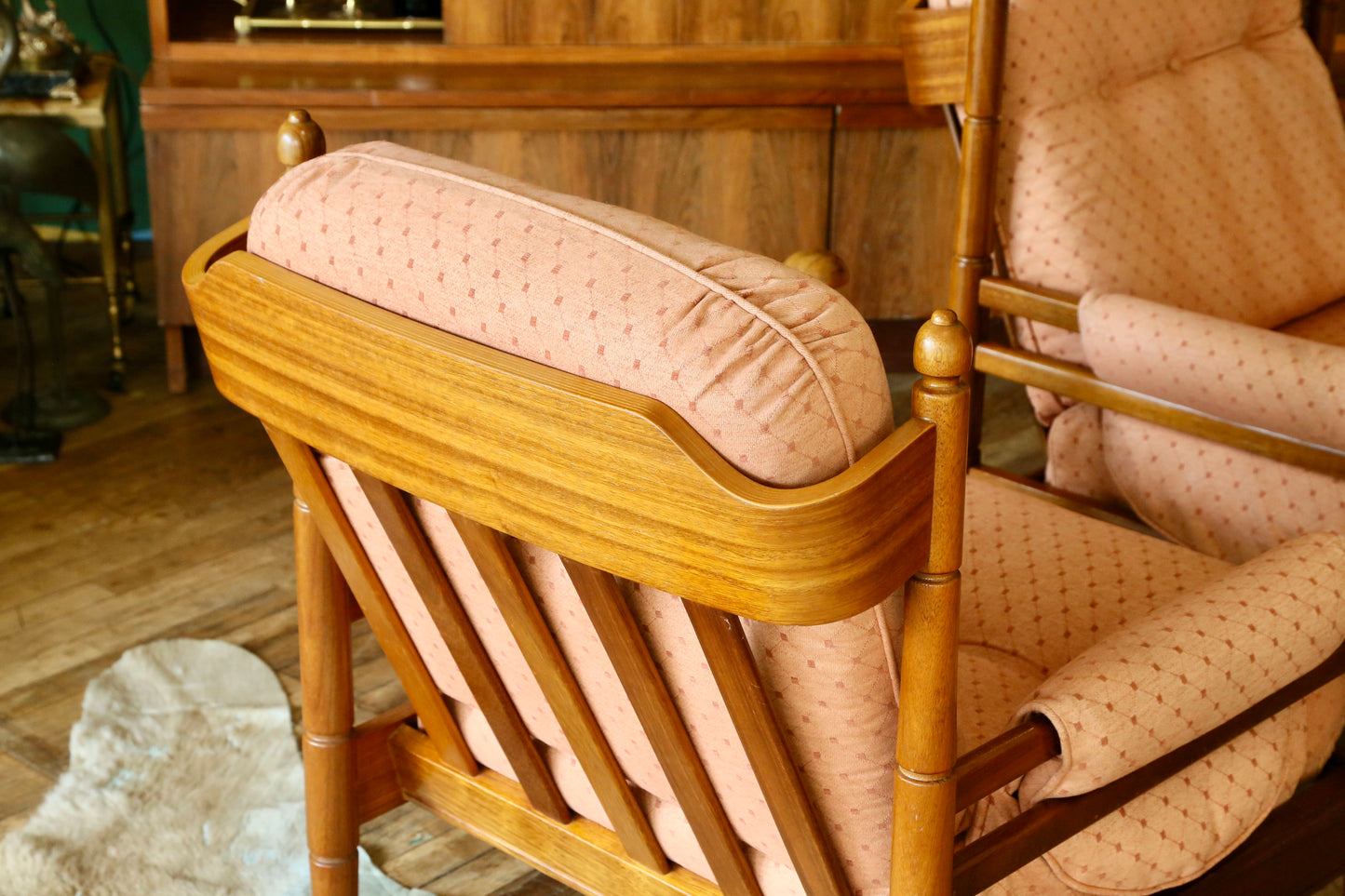 Guy Rogers, Pair British Mid Century Modern Teak Lounge Armchairs