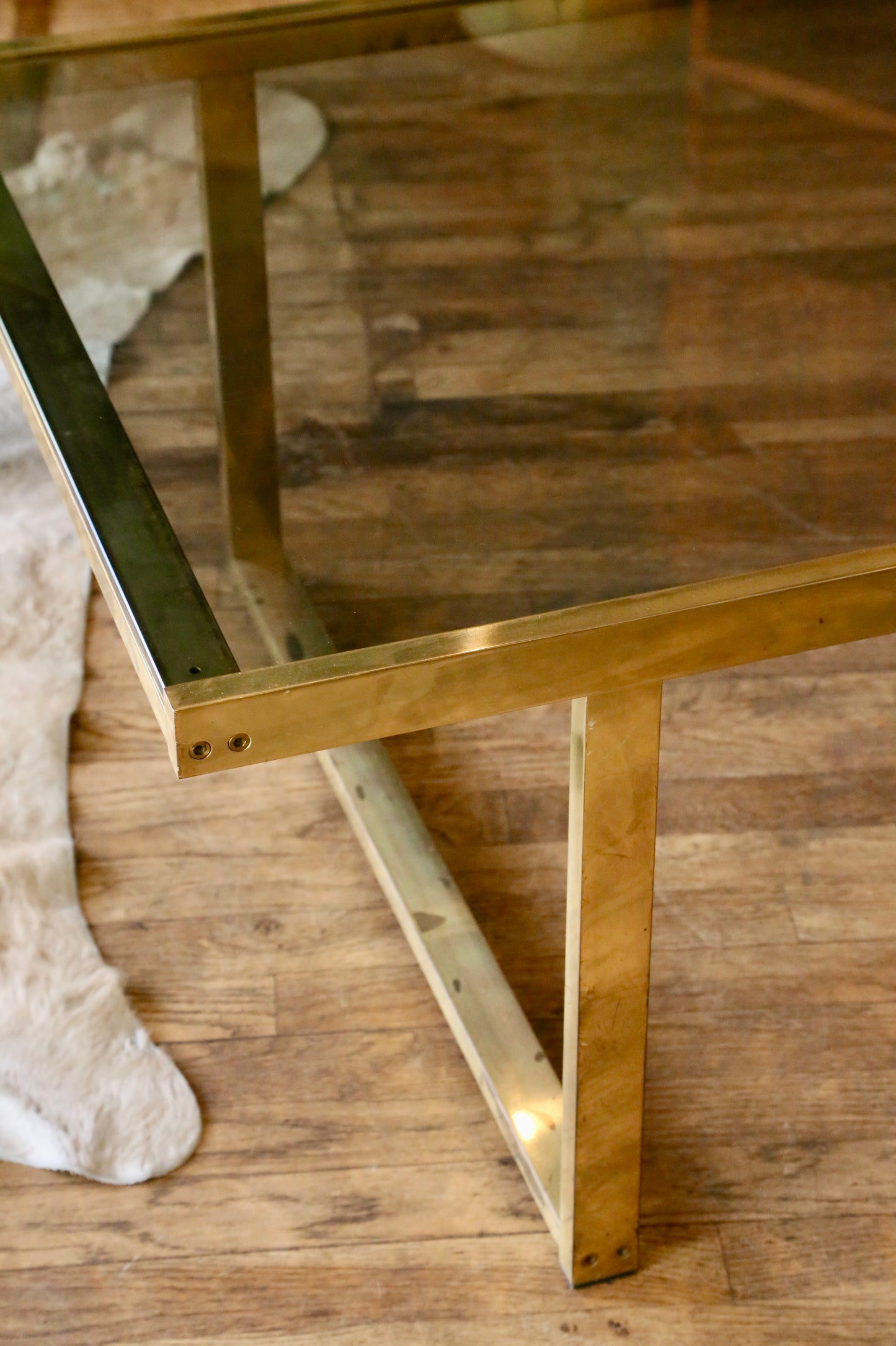 French Hollywood Regency Gilt Brass & Smoked Lucite Coffe Table