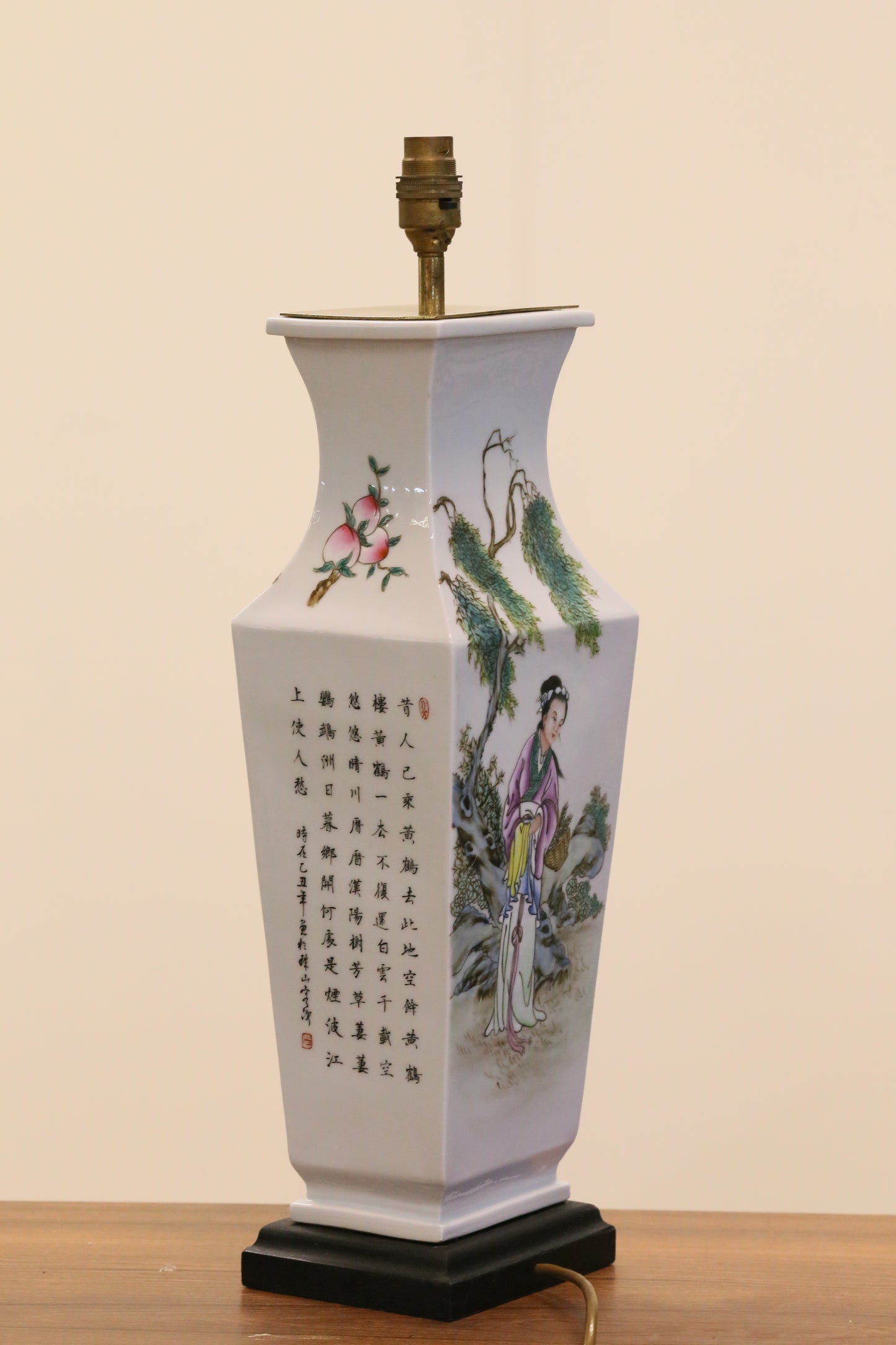 Antique Chinese Porcelain Lamp with Scholar and Calligraphy - Early 20th Century