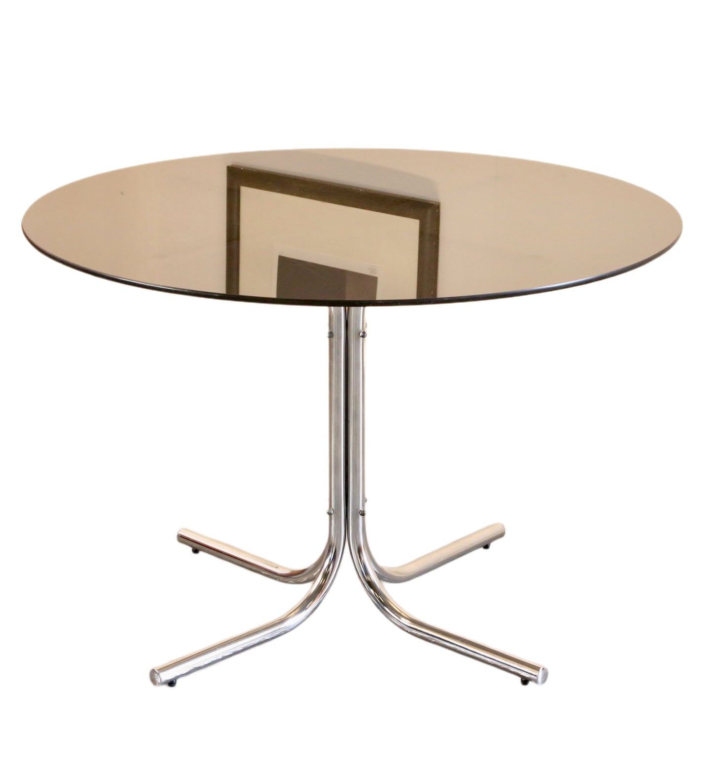 Zougoise Victoria Bauhaus Style, Round Smoked Glass & Tubular Frame Dining Table