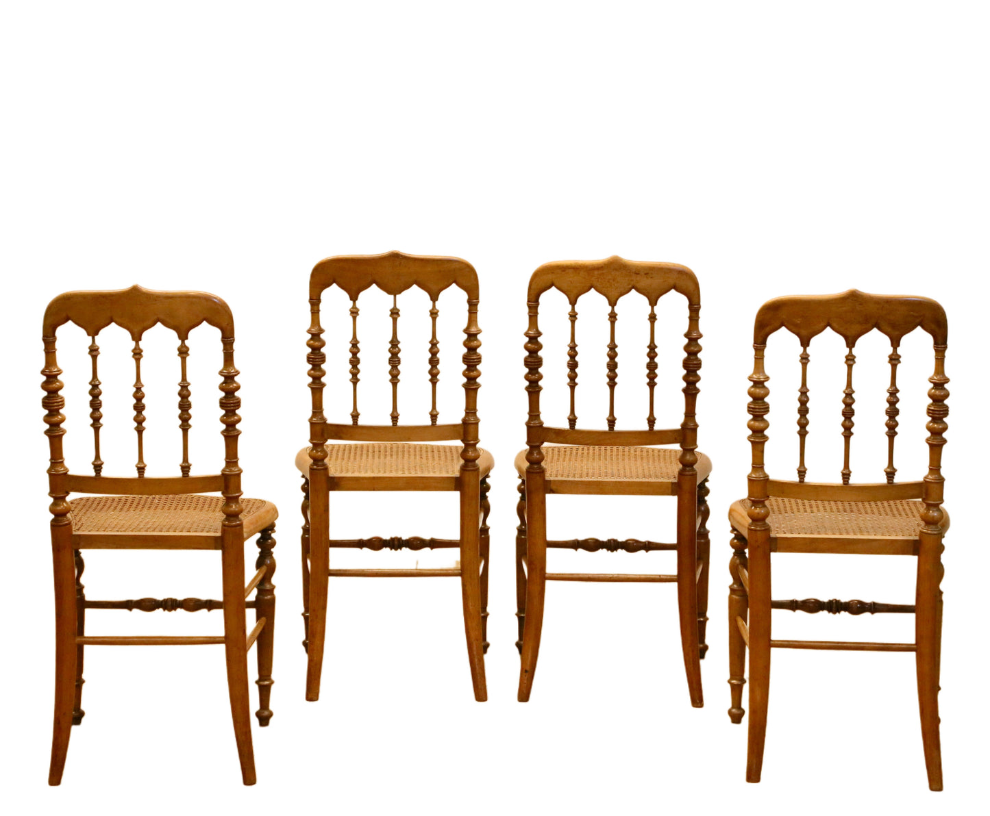 Set of 4 Antique Hitchcock, Alford & Co. Walnut Cane Seat Dining Chairs, 19th Century