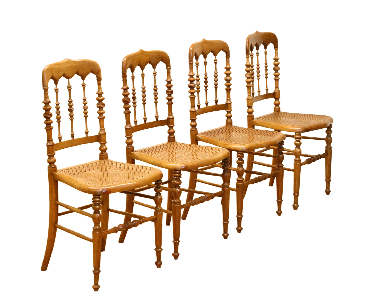 Set of 4 Antique Hitchcock, Alford & Co. Walnut Cane Seat Dining Chairs, 19th Century