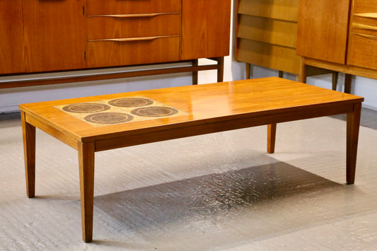 Mid Century Modern Danish Teak & Ceramic Tile Top Coffee Table By Trioh Mobler