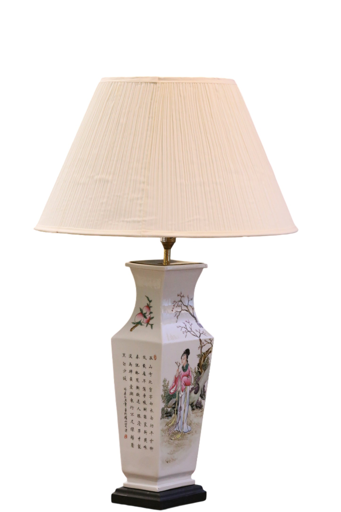 Antique Chinese Porcelain Lamp with Scholar and Calligraphy - Early 20th Century