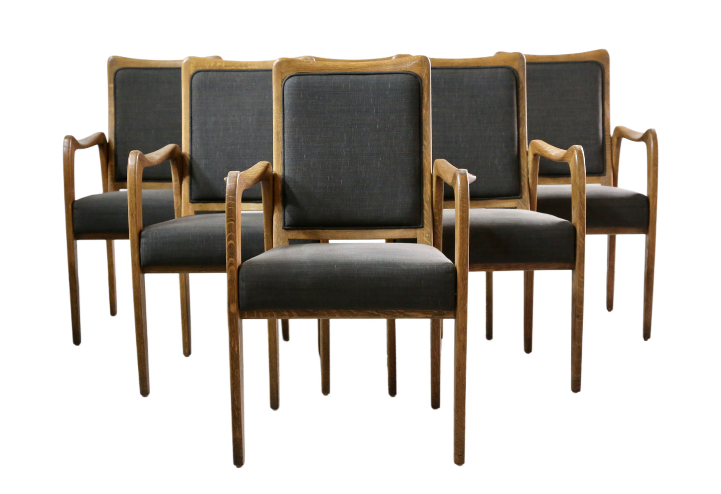 Set of 6 Mid Century Modern Danish Design Sculpted Oak Armchairs