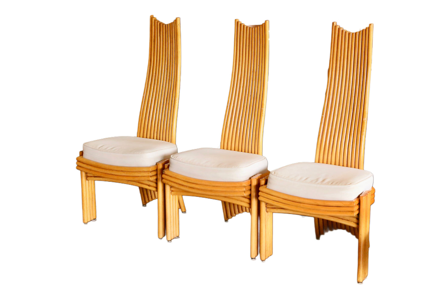 Fine Set of 6(4+2) Modernist Tall Back Rattan/Wicker Dining Chairs By Arthur Edwards For McGuire