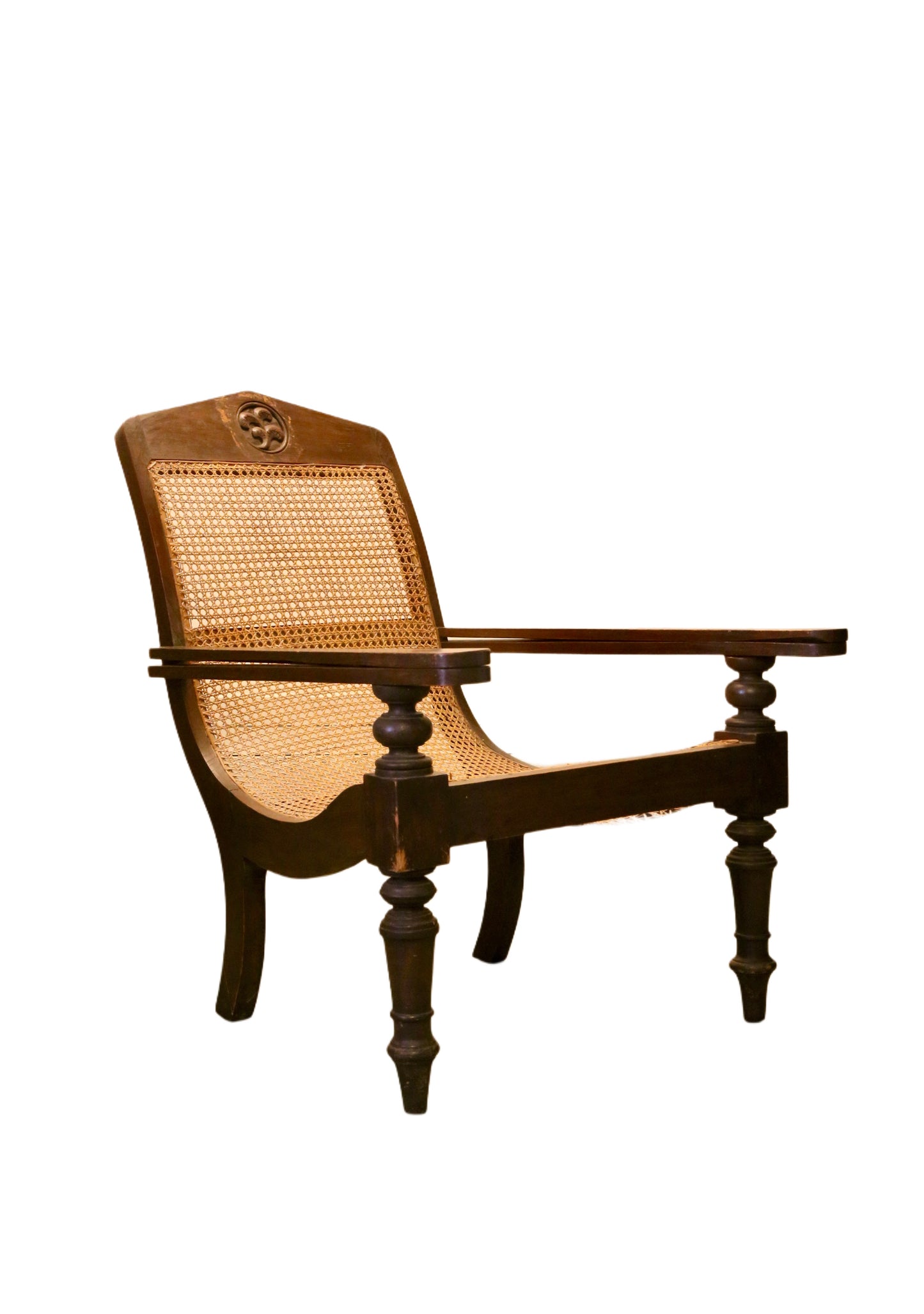 Large Plantation Woven Cane and Mahogany Lounge Chair