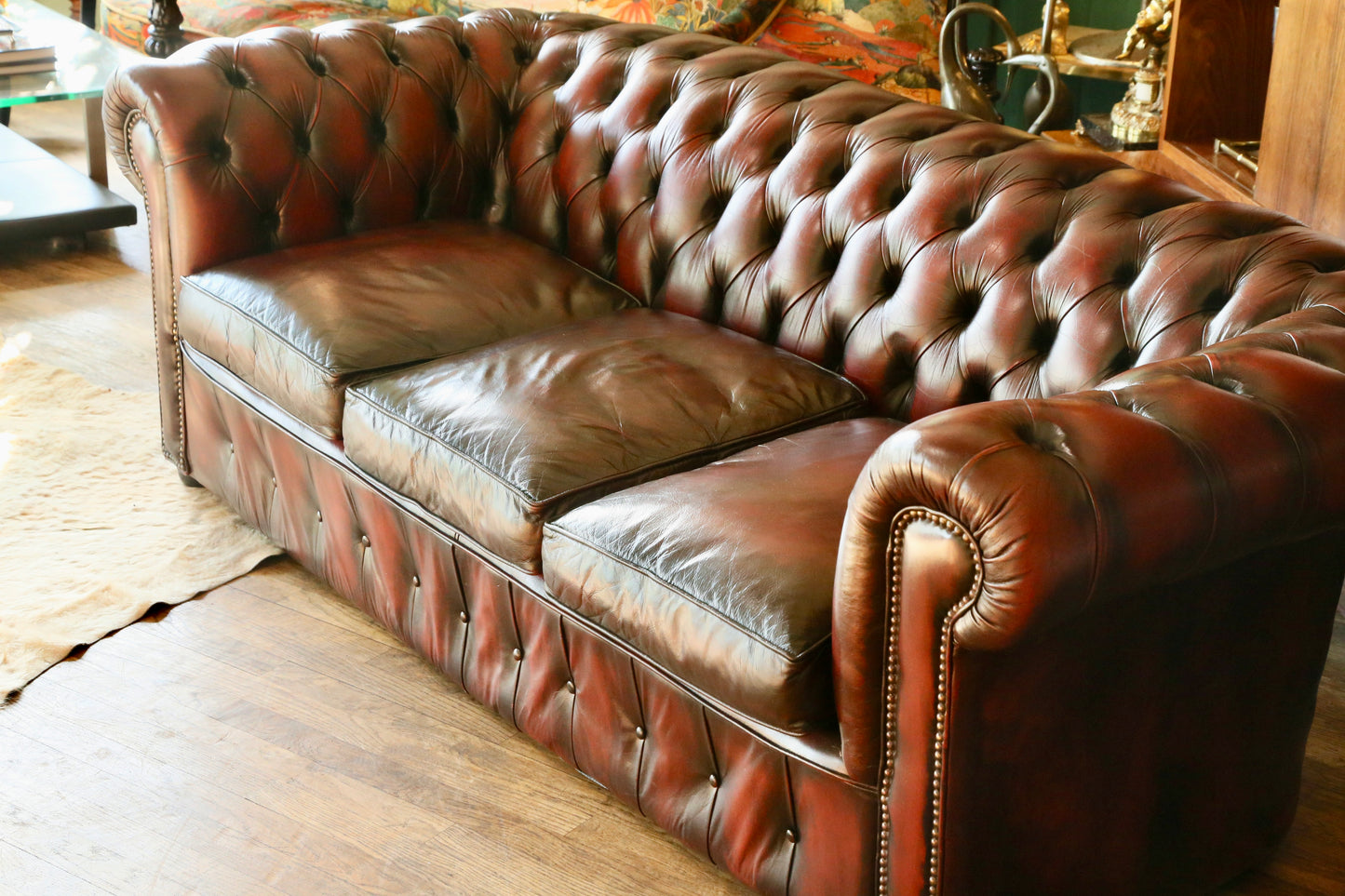 Vintage Oxblood Leather Chesterfield 3 Seater Sofa