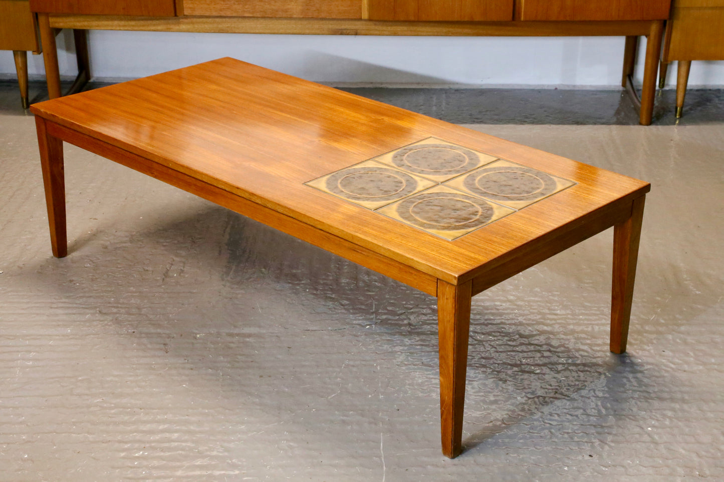 Mid Century Modern Danish Teak & Ceramic Tile Top Coffee Table By Trioh Mobler