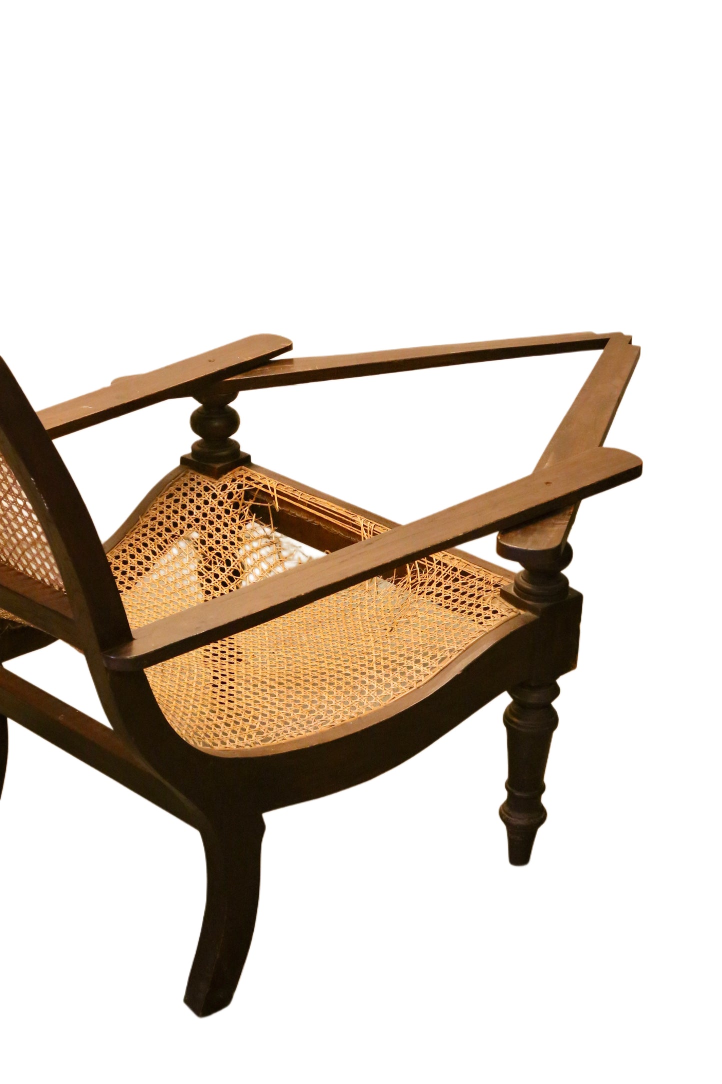 Large Plantation Woven Cane and Mahogany Lounge Chair