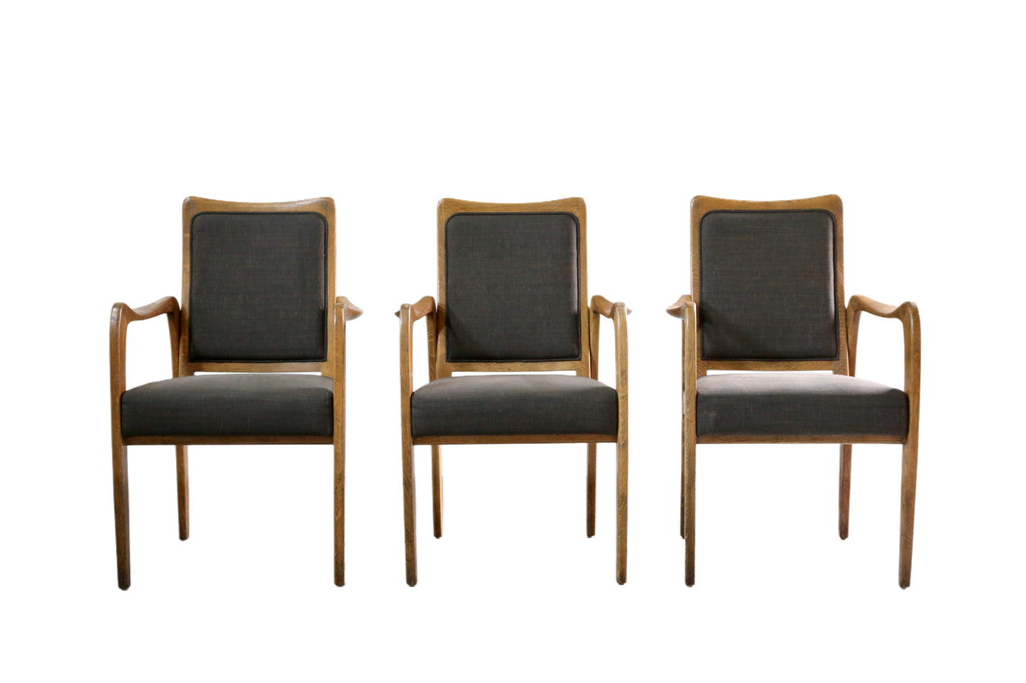 Set of 6 Mid Century Modern Danish Design Sculpted Oak Armchairs