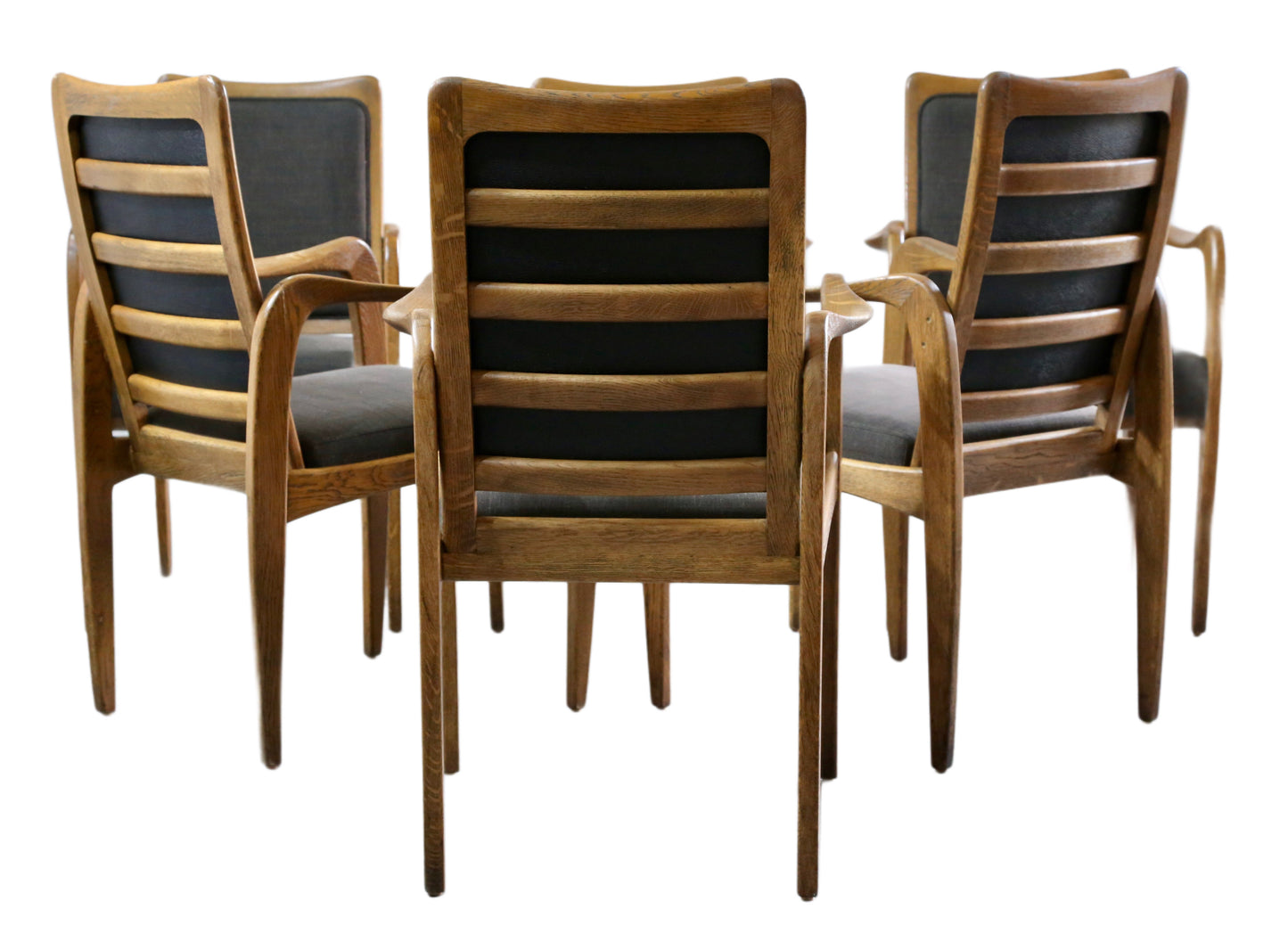 Set of 6 Mid Century Modern Danish Design Sculpted Oak Armchairs