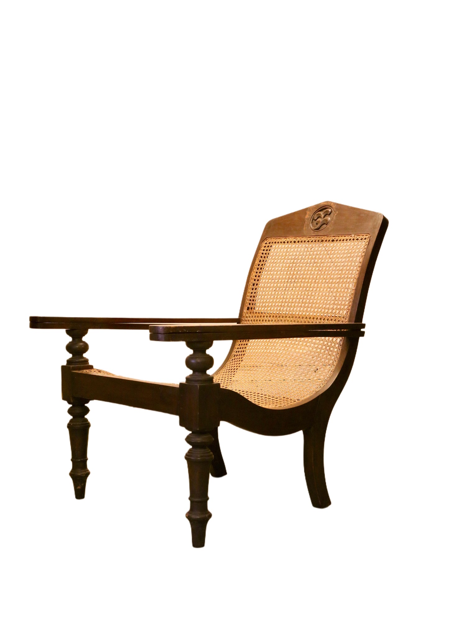 Large Plantation Woven Cane and Mahogany Lounge Chair