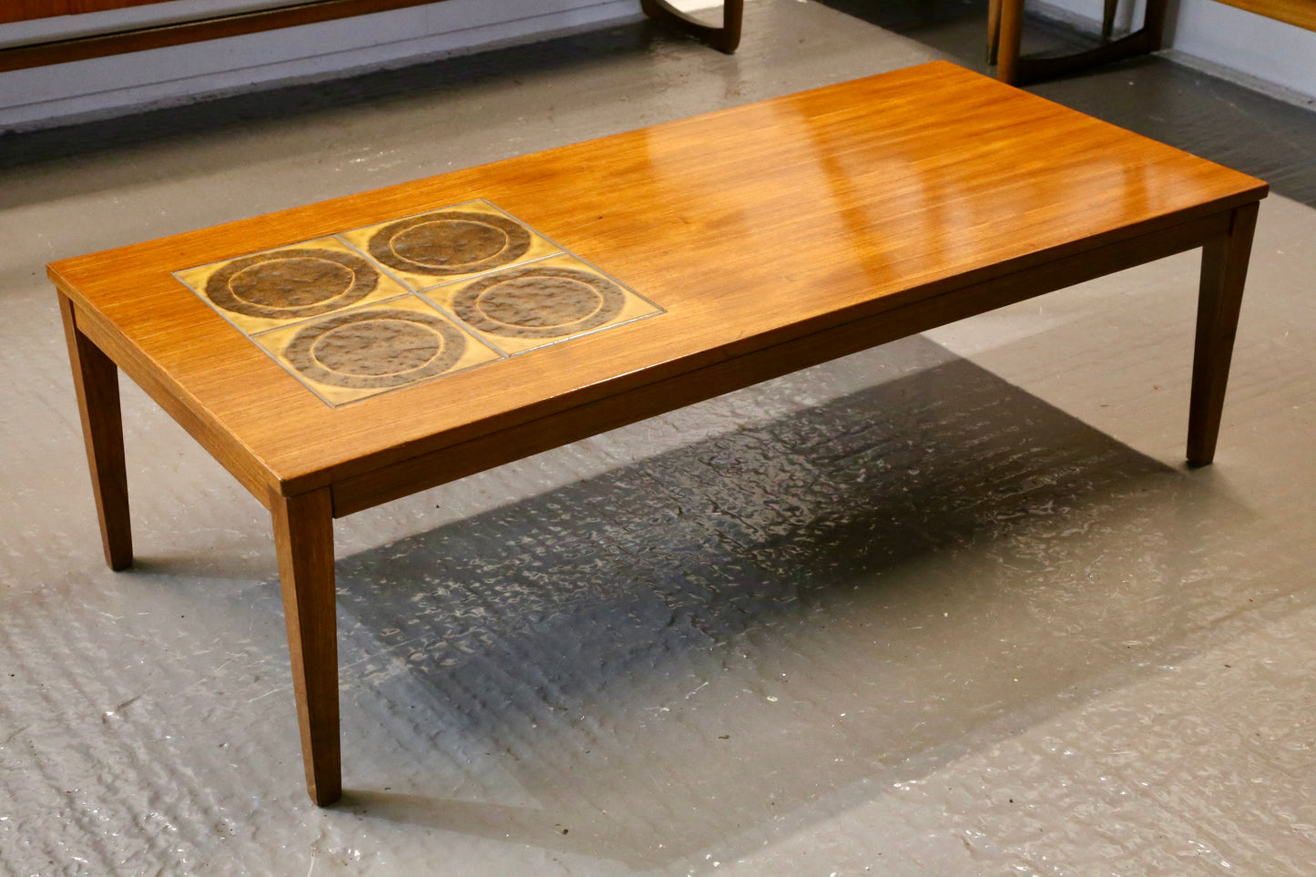 Mid Century Modern Danish Teak & Ceramic Tile Top Coffee Table By Trioh Mobler