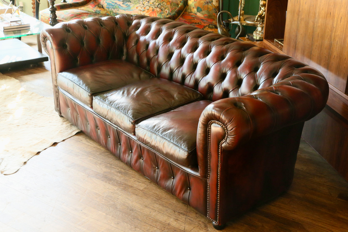 Vintage Oxblood Leather Chesterfield 3 Seater Sofa