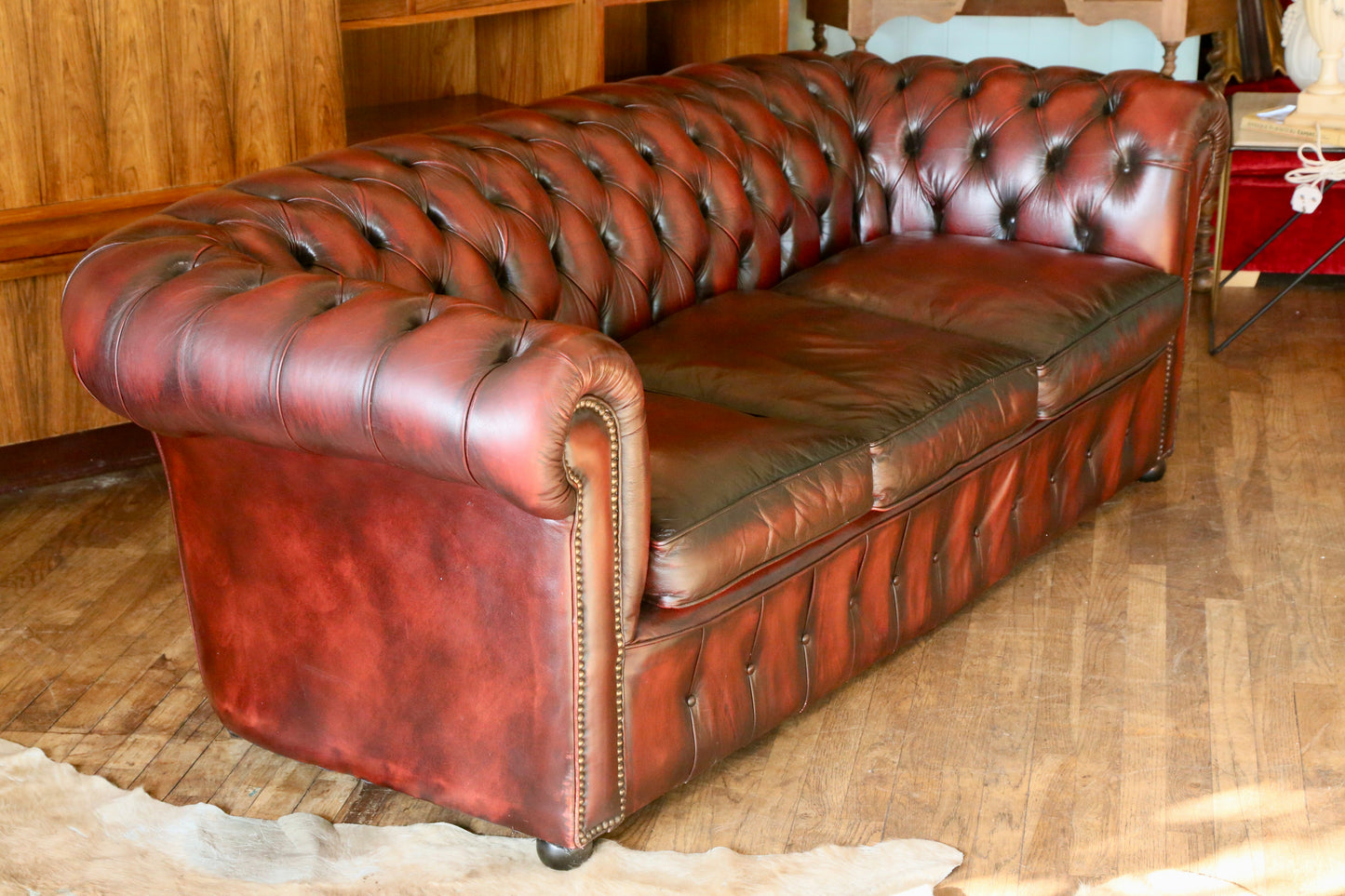 Vintage Oxblood Leather Chesterfield 3 Seater Sofa