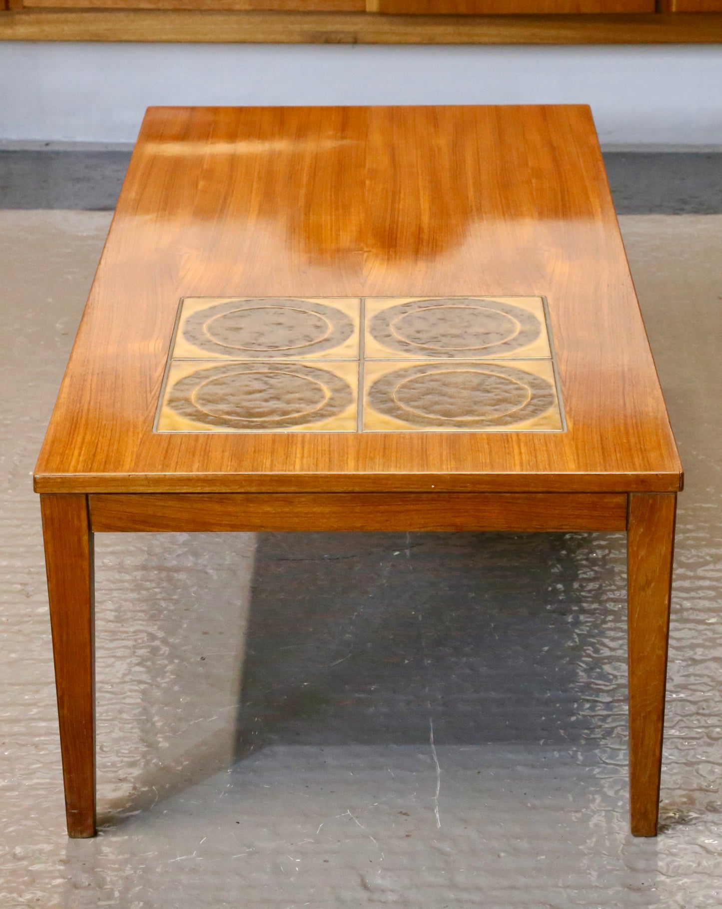 Mid Century Modern Danish Teak & Ceramic Tile Top Coffee Table By Trioh Mobler