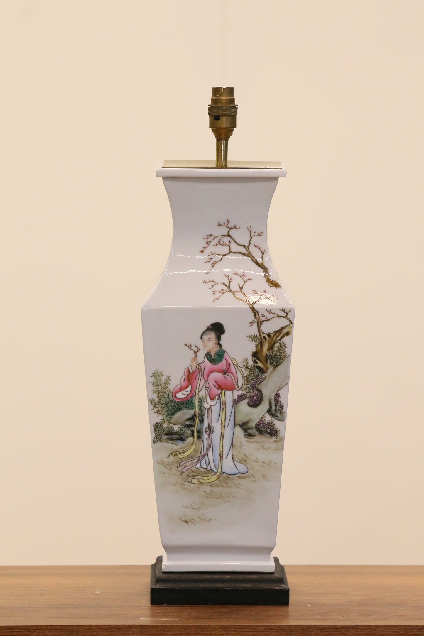 Antique Chinese Porcelain Lamp with Scholar and Calligraphy - Early 20th Century