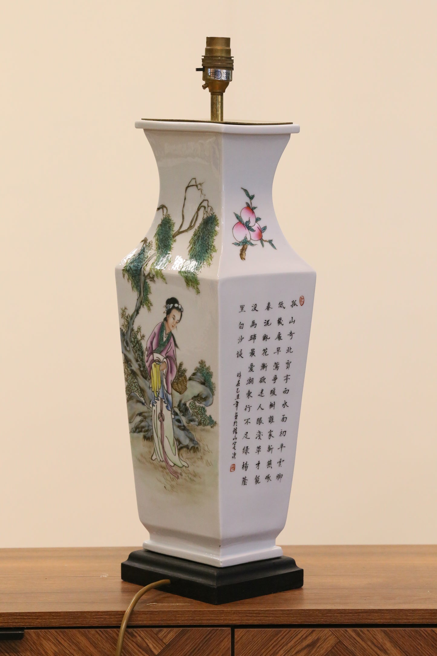 Antique Chinese Porcelain Lamp with Scholar and Calligraphy - Early 20th Century