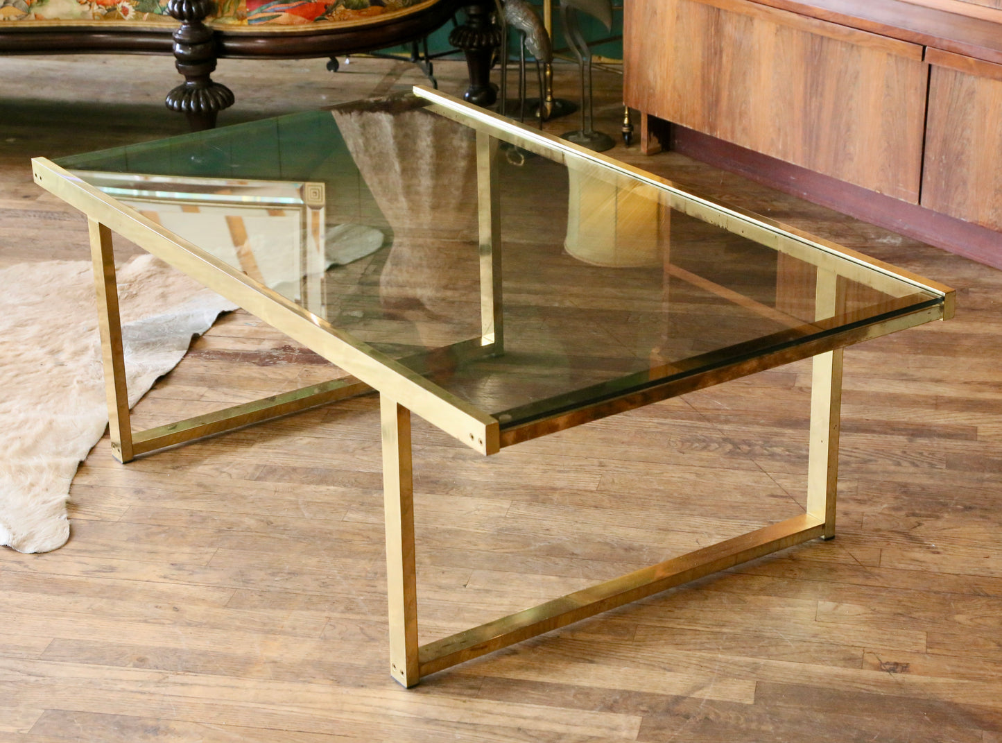 French Hollywood Regency Gilt Brass & Smoked Lucite Coffe Table