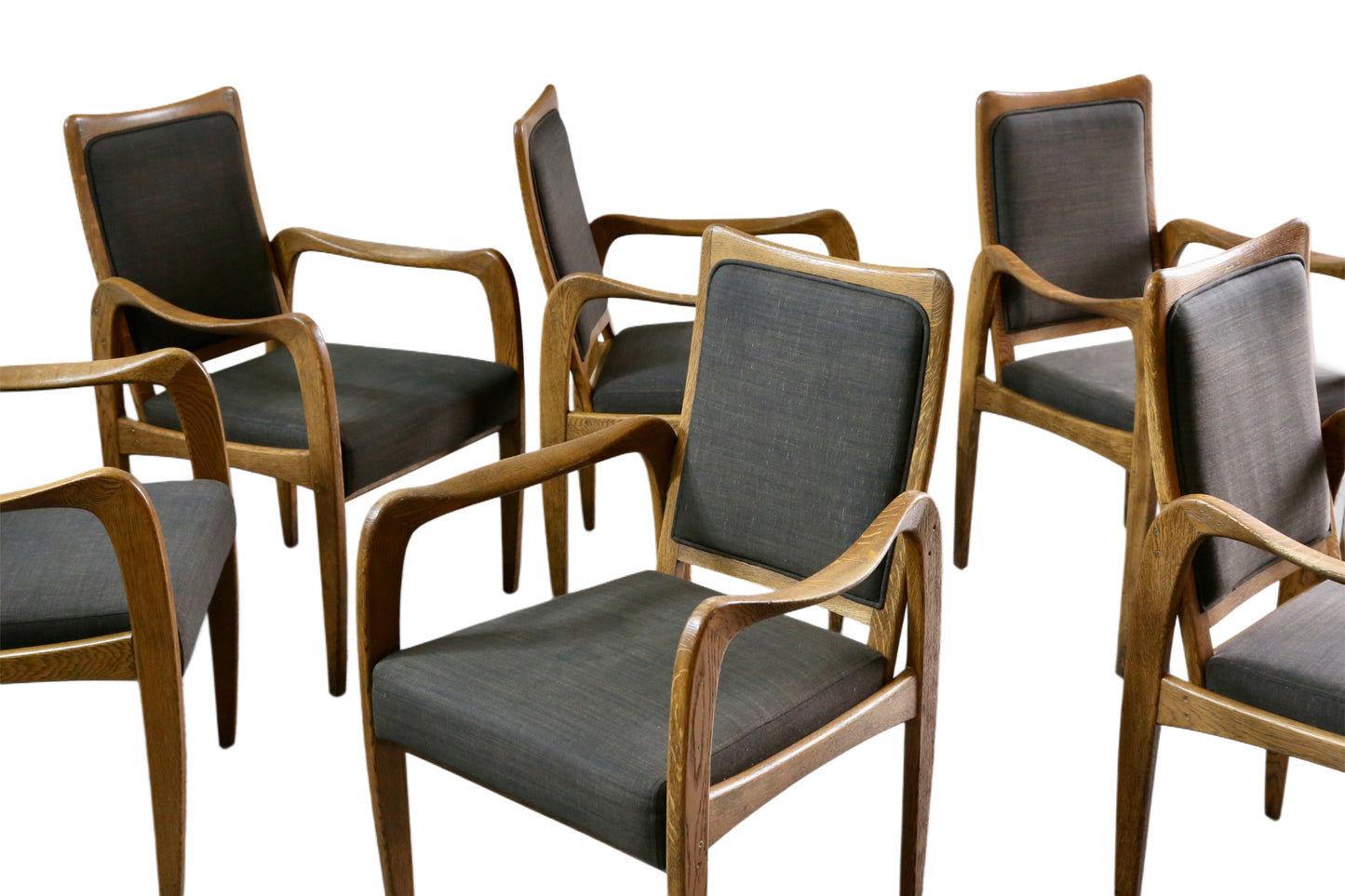 Set of 6 Mid Century Modern Danish Design Sculpted Oak Armchairs