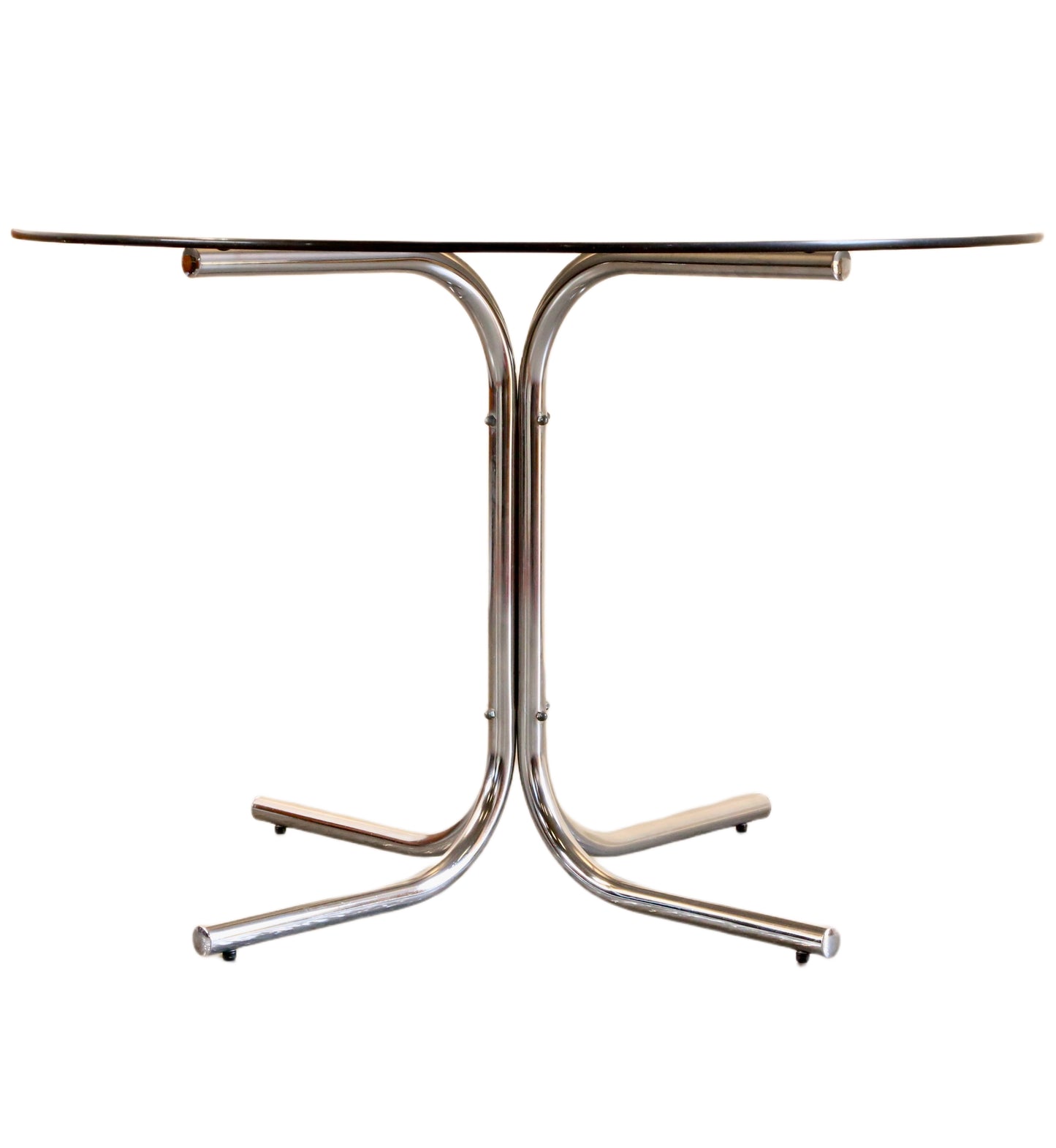 Zougoise Victoria Bauhaus Style, Round Smoked Glass & Tubular Frame Dining Table