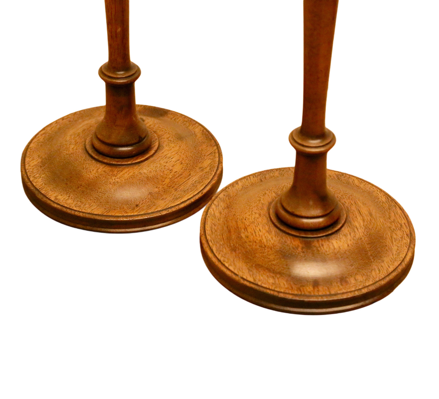 Pair Vintage Turned Oak and Brass Candle Holders