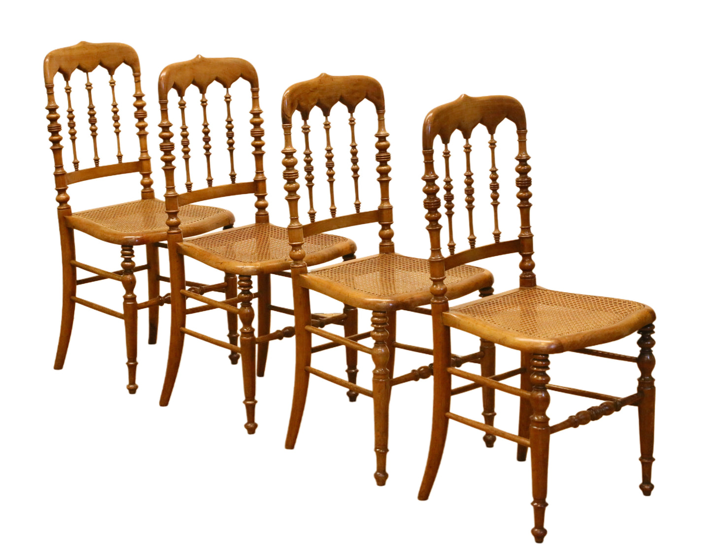 Set of 4 Antique Hitchcock, Alford & Co. Walnut Cane Seat Dining Chairs, 19th Century