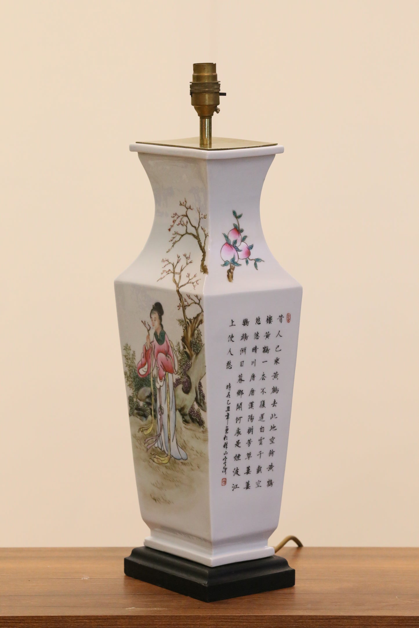 Antique Chinese Porcelain Lamp with Scholar and Calligraphy - Early 20th Century