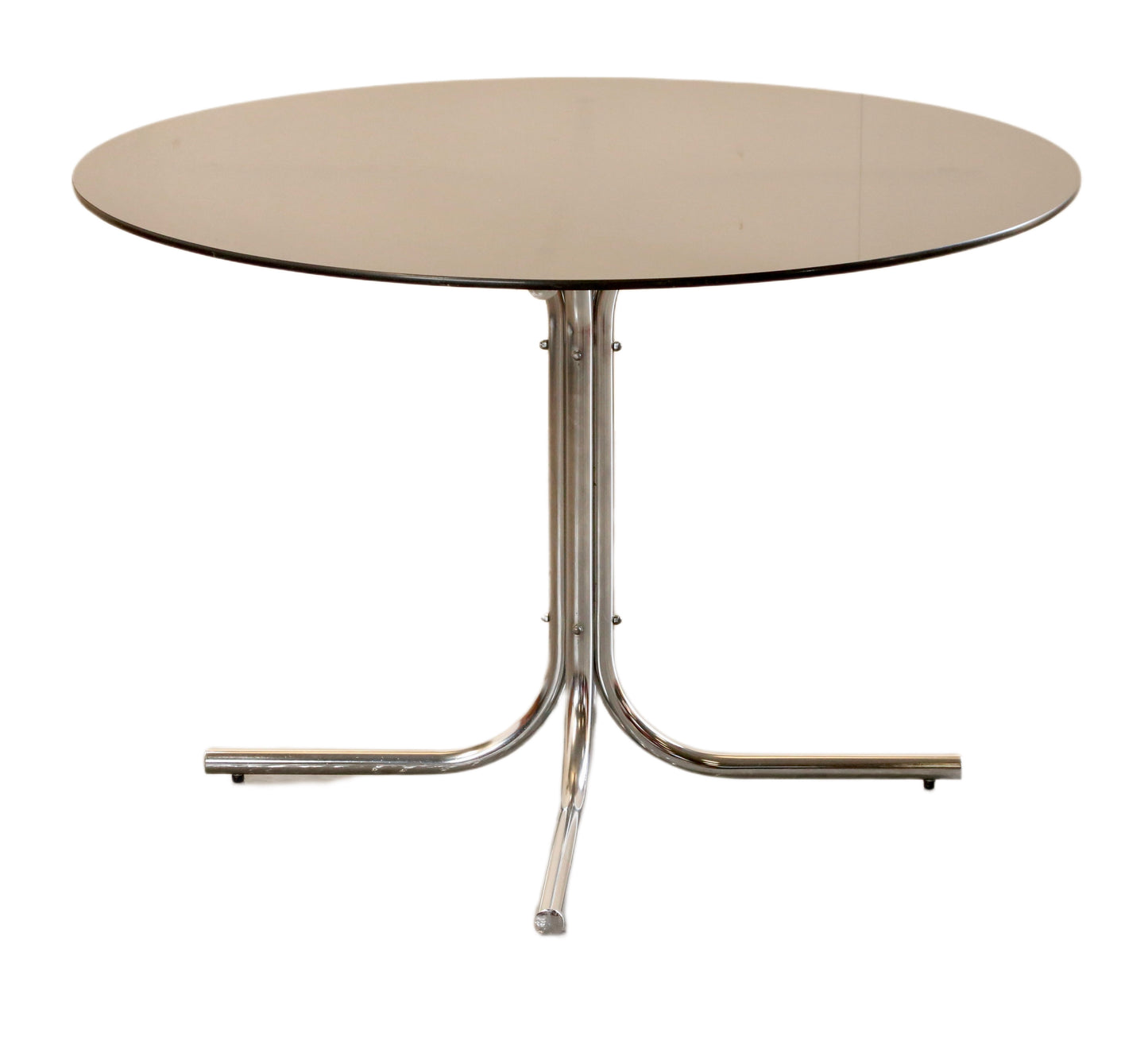 Zougoise Victoria Bauhaus Style, Round Smoked Glass & Tubular Frame Dining Table