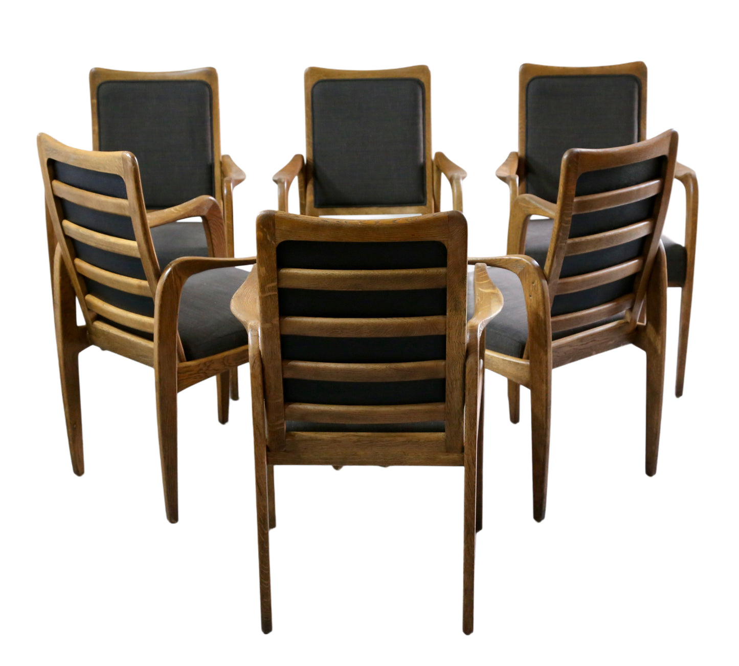 Set of 6 Mid Century Modern Danish Design Sculpted Oak Armchairs