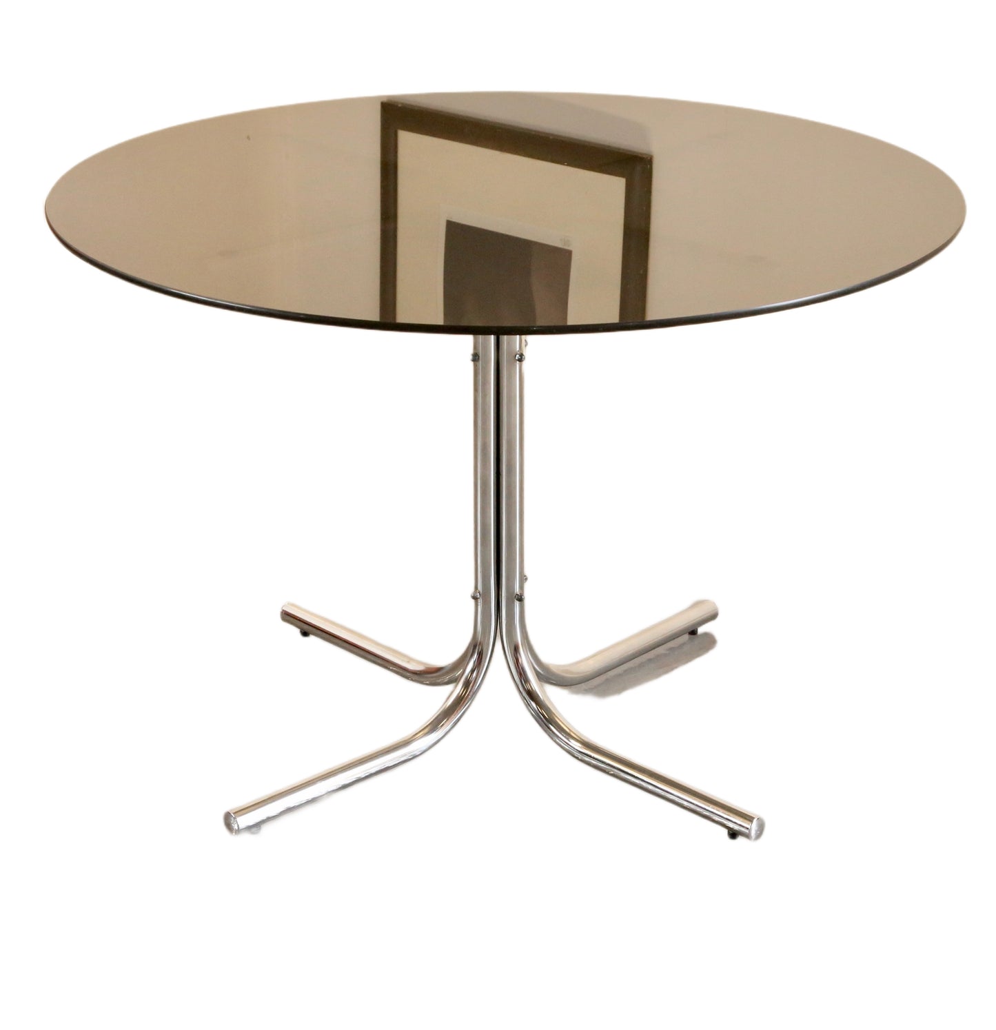 Zougoise Victoria Bauhaus Style, Round Smoked Glass & Tubular Frame Dining Table