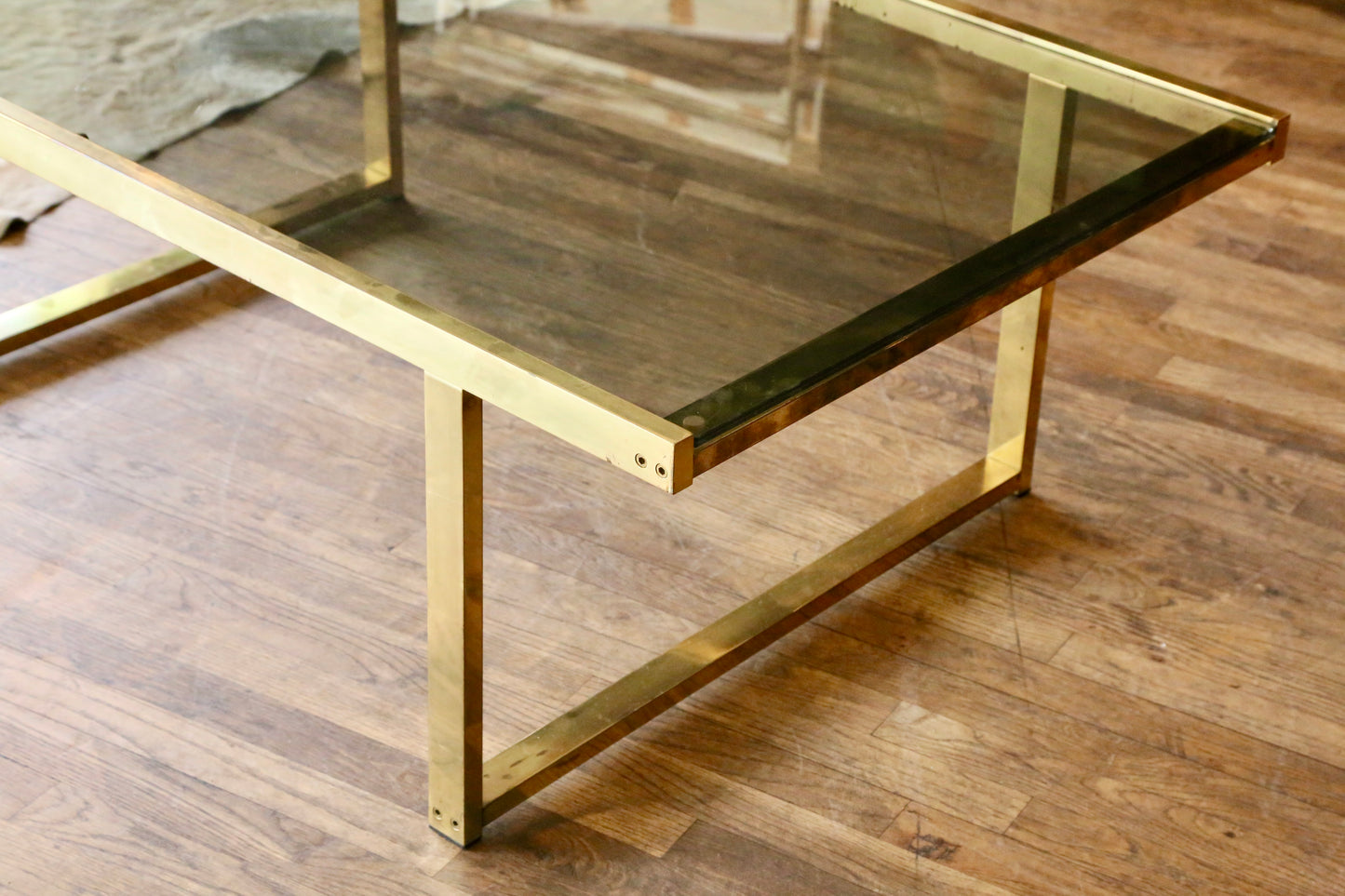 French Hollywood Regency Gilt Brass & Smoked Lucite Coffe Table