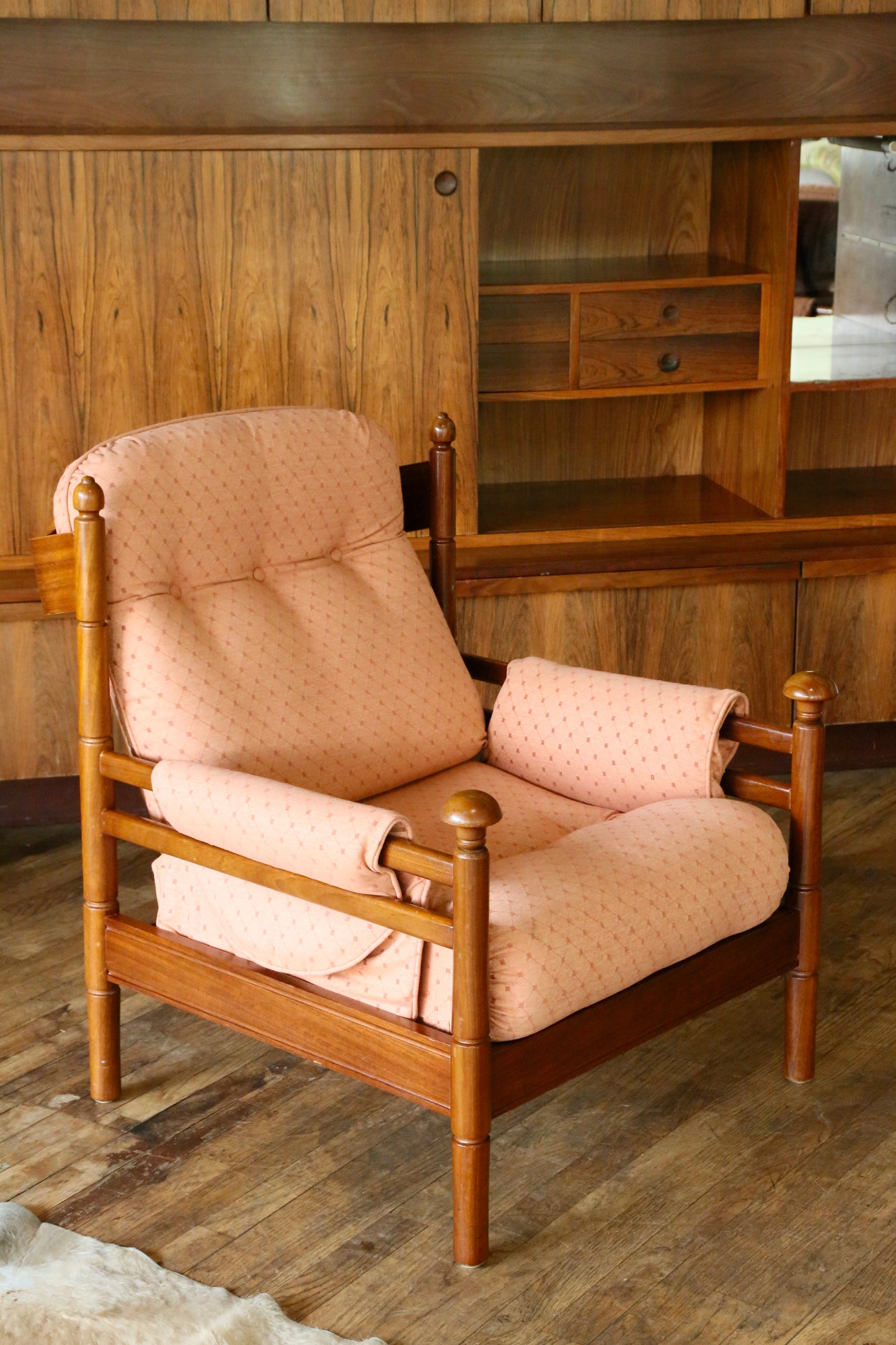 Guy Rogers, Pair British Mid Century Modern Teak Lounge Armchairs