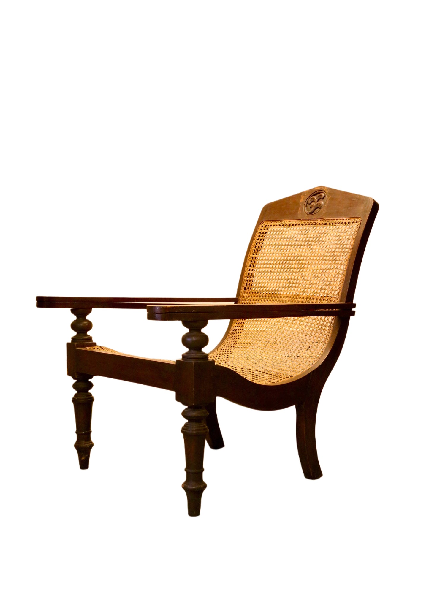 Large Plantation Woven Cane and Mahogany Lounge Chair