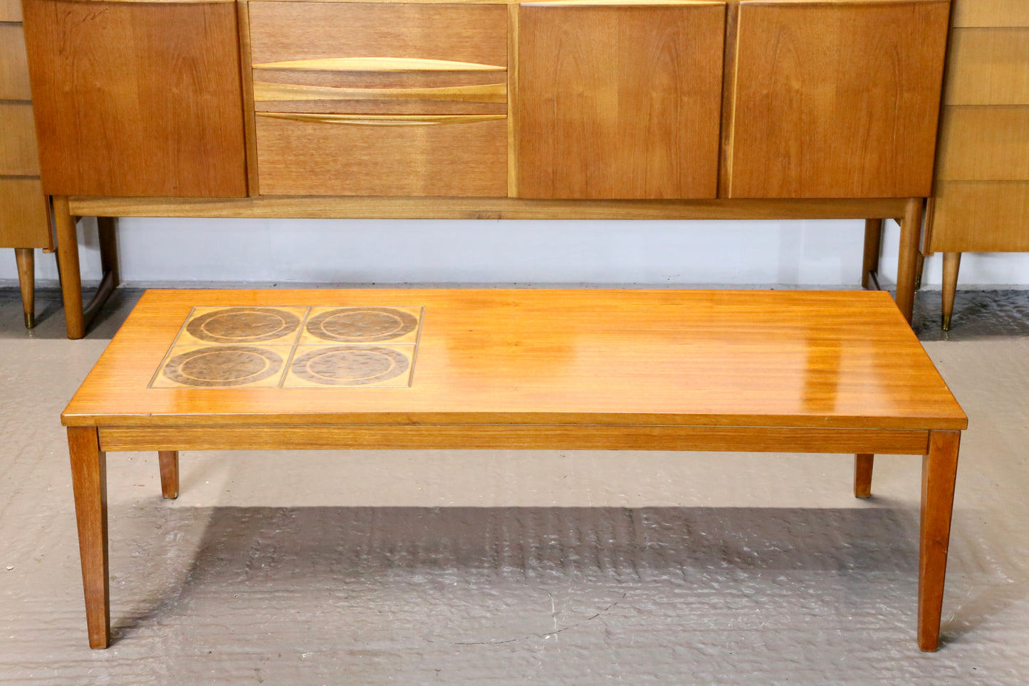 Mid Century Modern Danish Teak & Ceramic Tile Top Coffee Table By Trioh Mobler