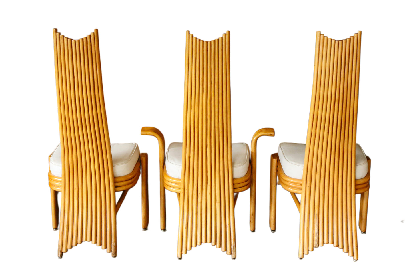 Fine Set of 6(4+2) Modernist Tall Back Rattan/Wicker Dining Chairs By Arthur Edwards For McGuire