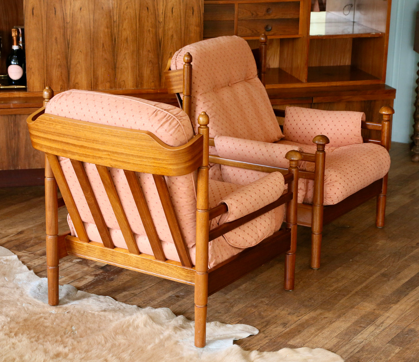 Guy Rogers, Pair British Mid Century Modern Teak Lounge Armchairs