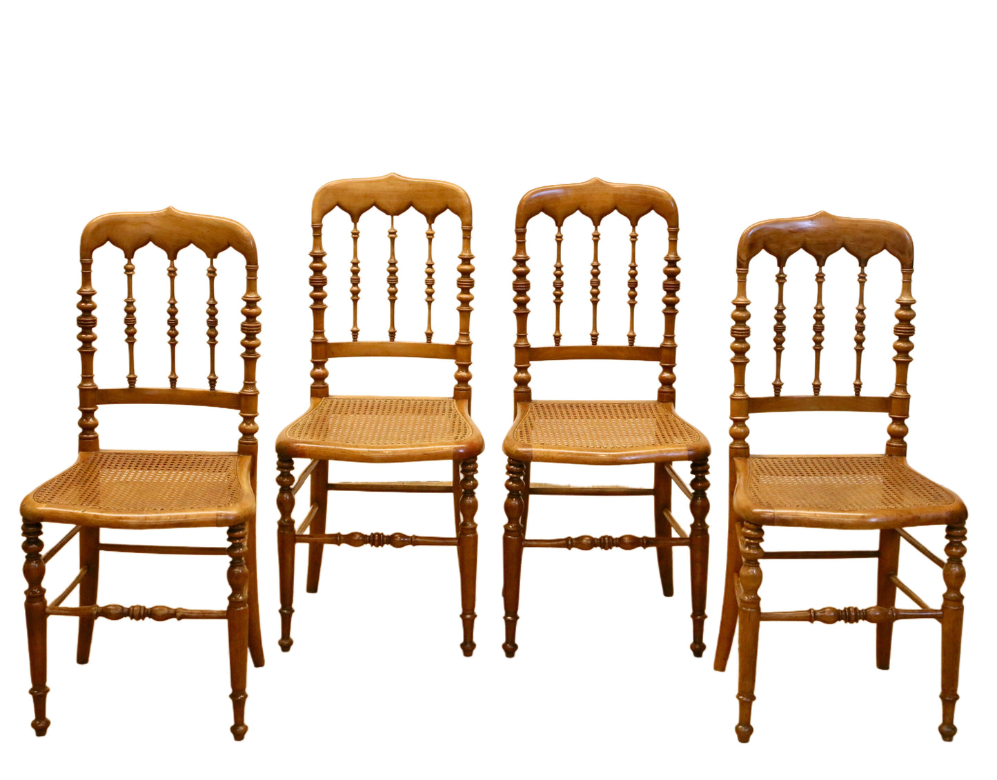 Set of 4 Antique Hitchcock, Alford & Co. Walnut Cane Seat Dining Chairs, 19th Century