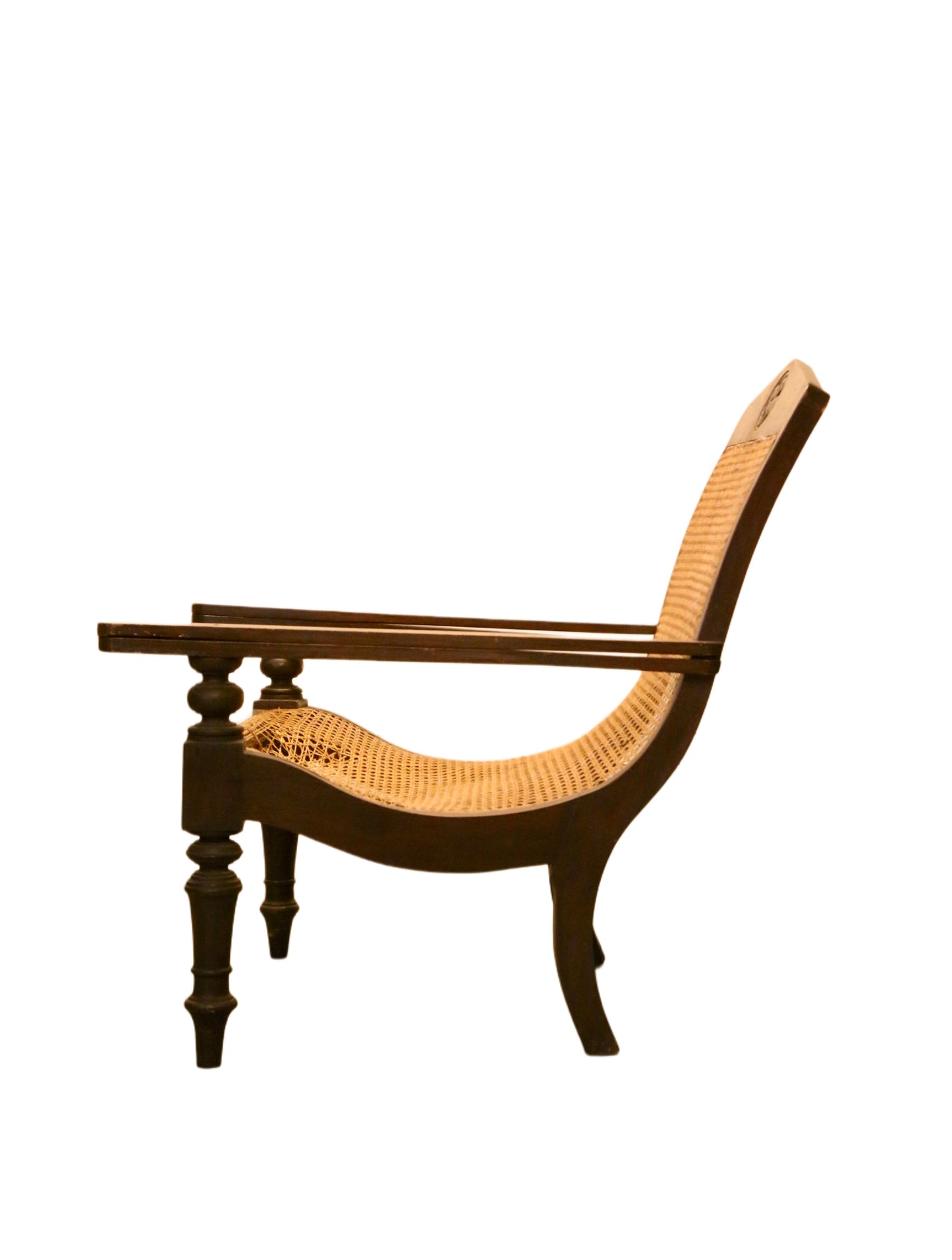 Large Plantation Woven Cane and Mahogany Lounge Chair