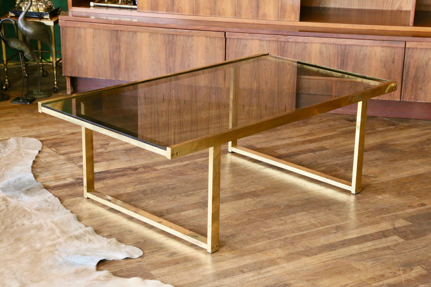 French Hollywood Regency Gilt Brass & Smoked Lucite Coffe Table