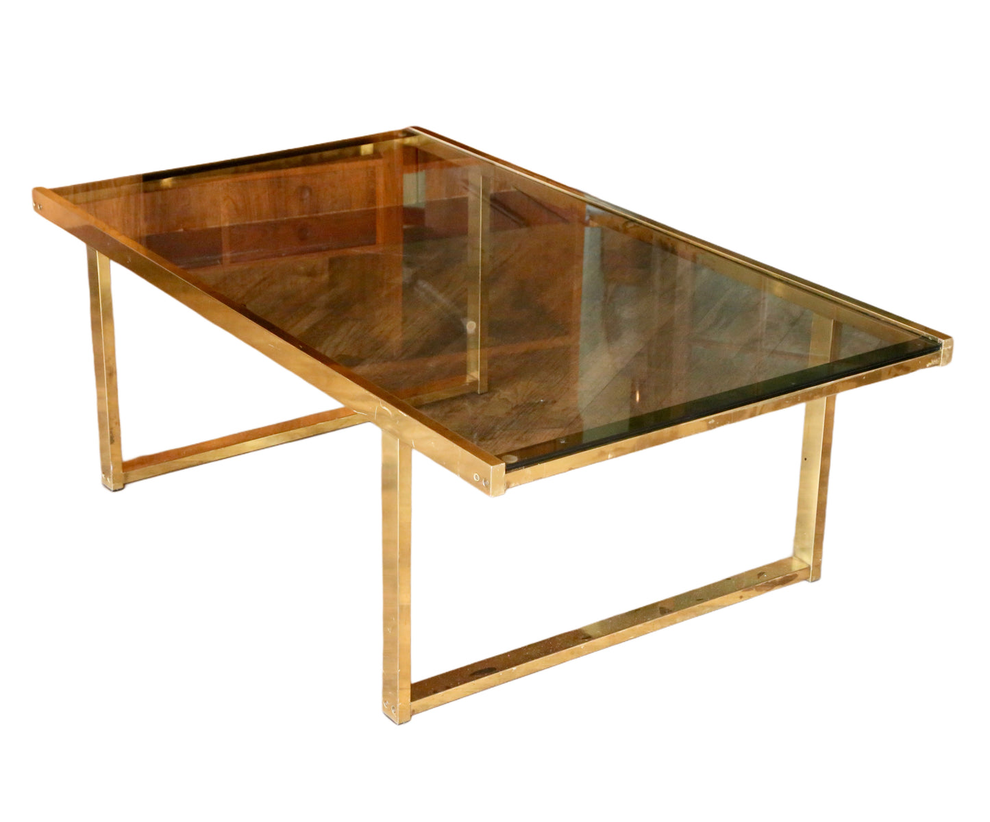 French Hollywood Regency Gilt Brass & Smoked Lucite Coffe Table