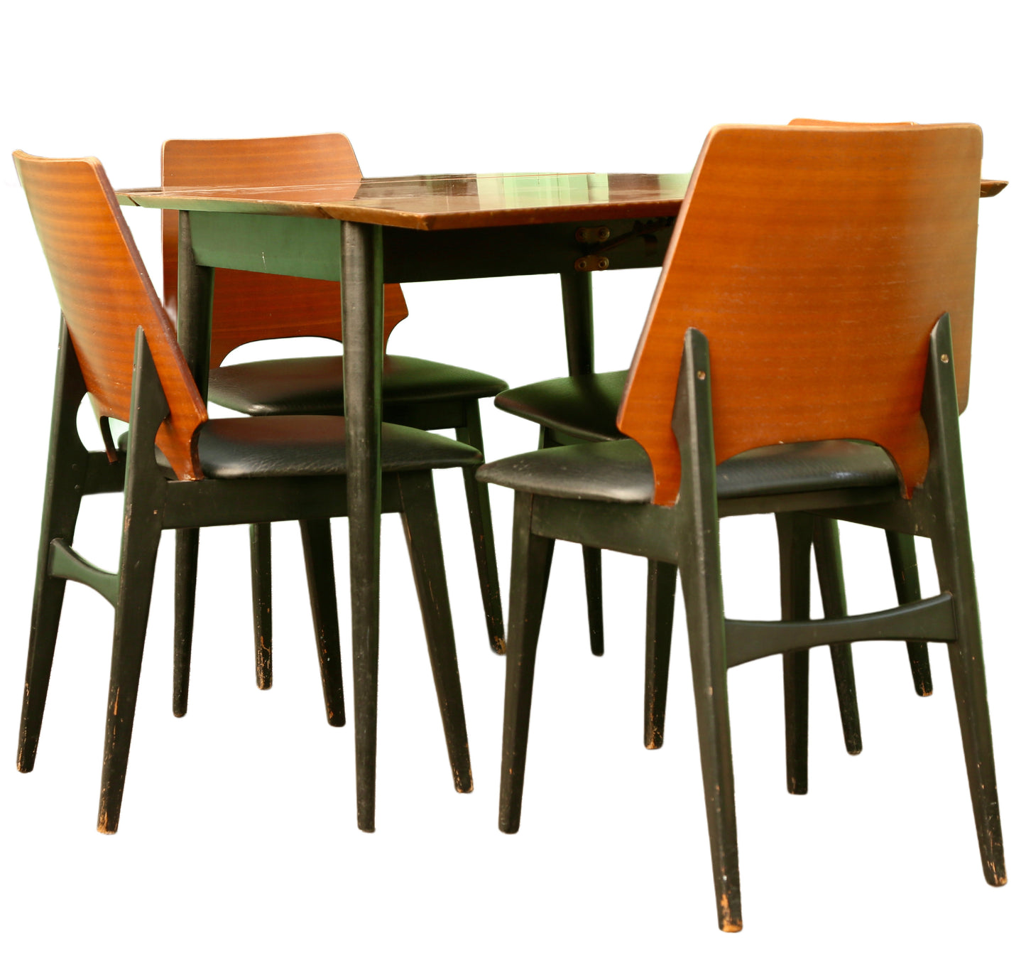 Mid Century Modern Teak Drop Leaf Extending Dining Table & Chairs