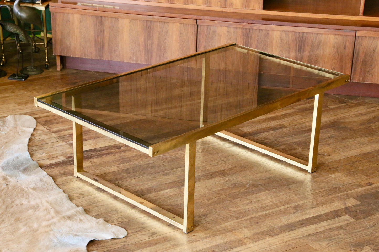 French Hollywood Regency Gilt Brass & Smoked Lucite Coffe Table