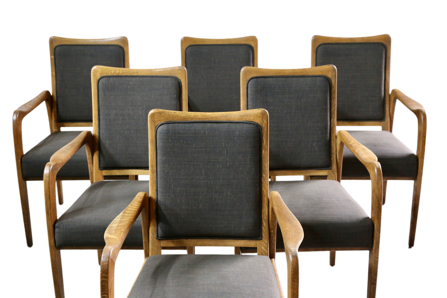 Set of 6 Mid Century Modern Danish Design Sculpted Oak Armchairs