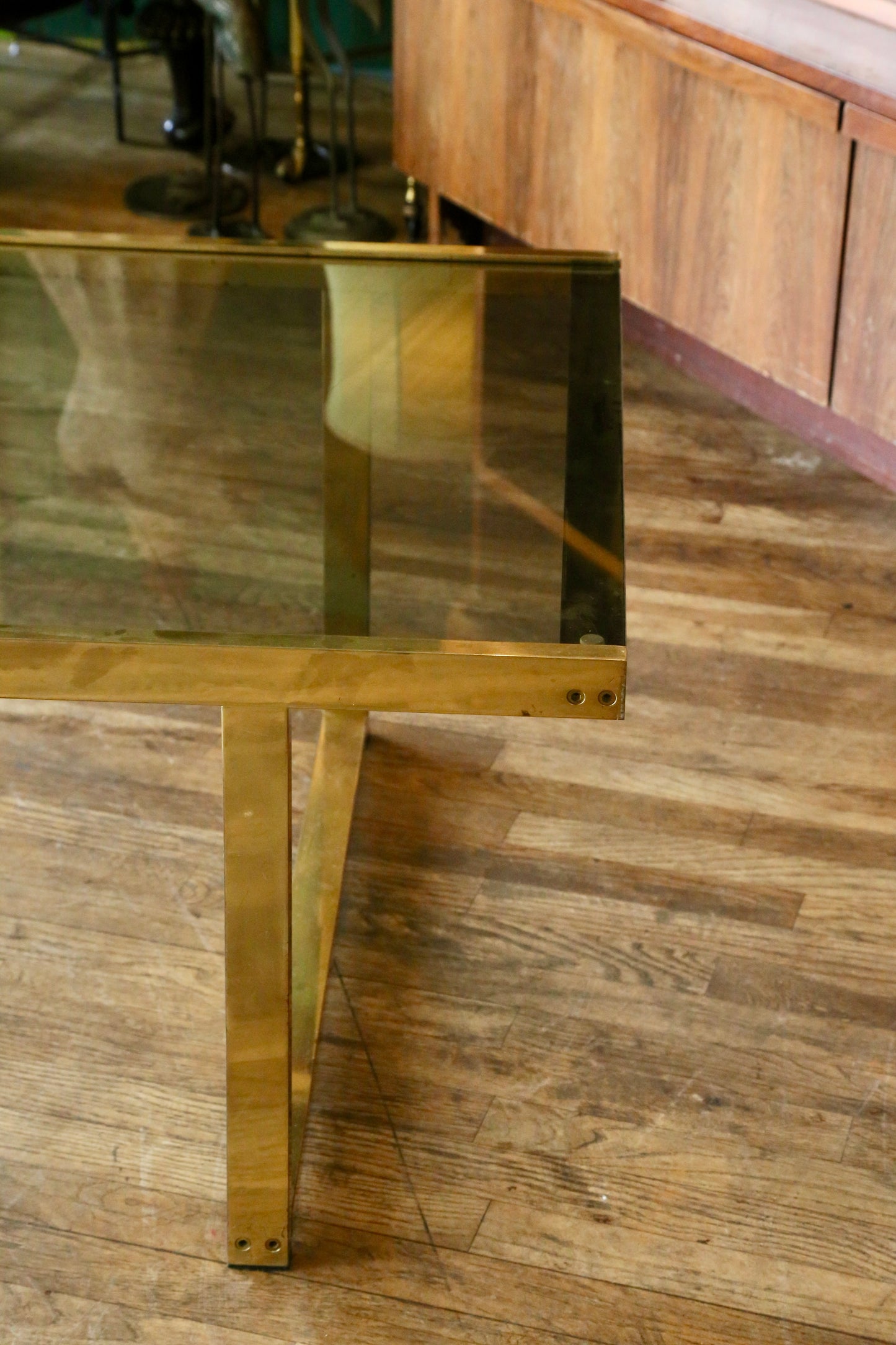 French Hollywood Regency Gilt Brass & Smoked Lucite Coffe Table